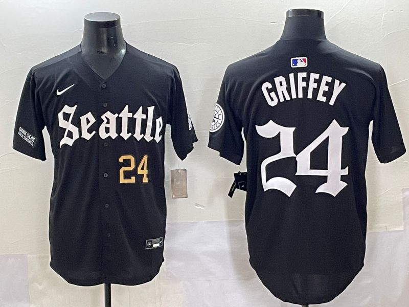 Men 2025 Seattle Mariners #24 Griffey Black Five generations Joint Name Nike MLB Jersey style 3